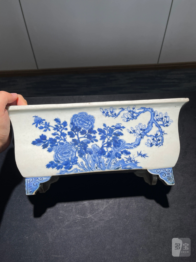 清早期 青花山水纹花盆 - 图4